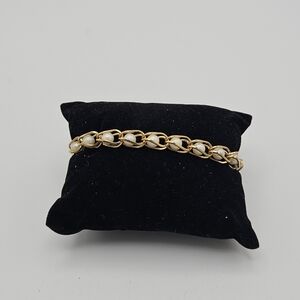 Avon gold tone chain bracelet with faux pearls
